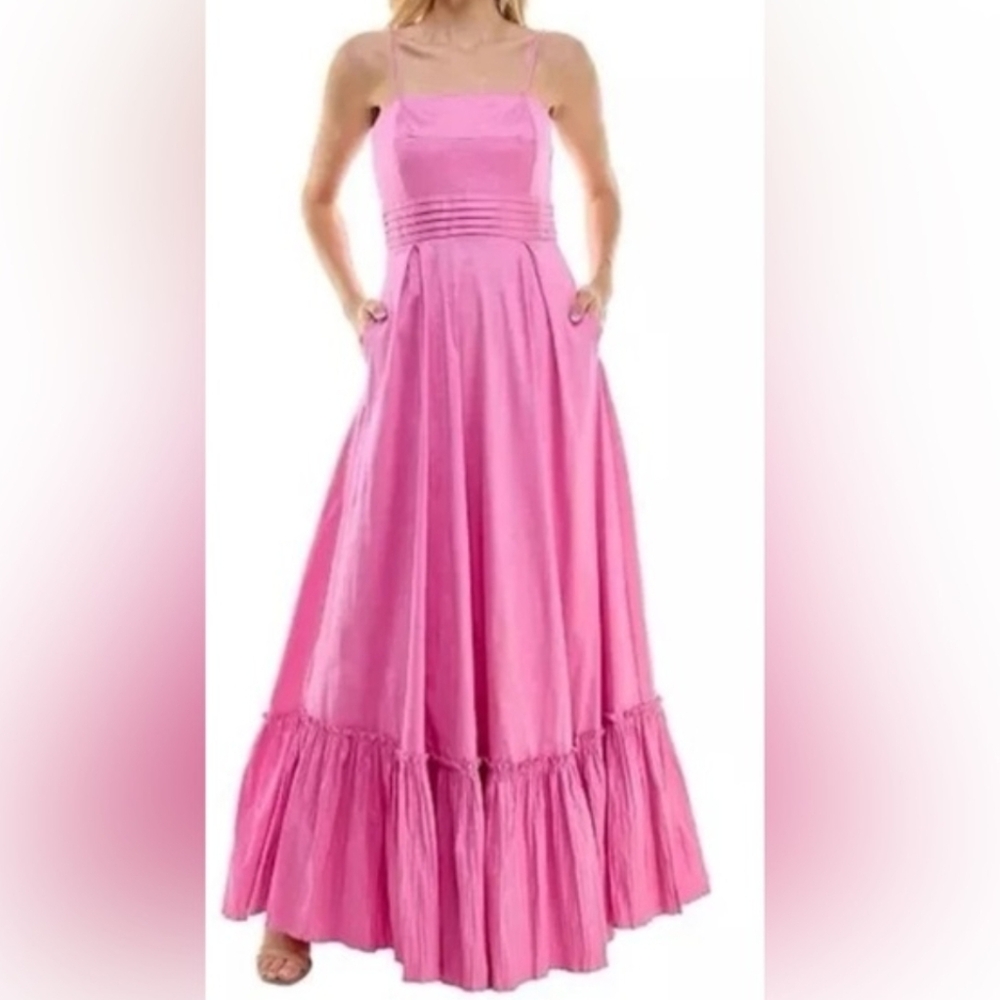 Taylor Light Pink Spaghetti-Strap Fit Flare Maxi Dress Size 14 See Description
